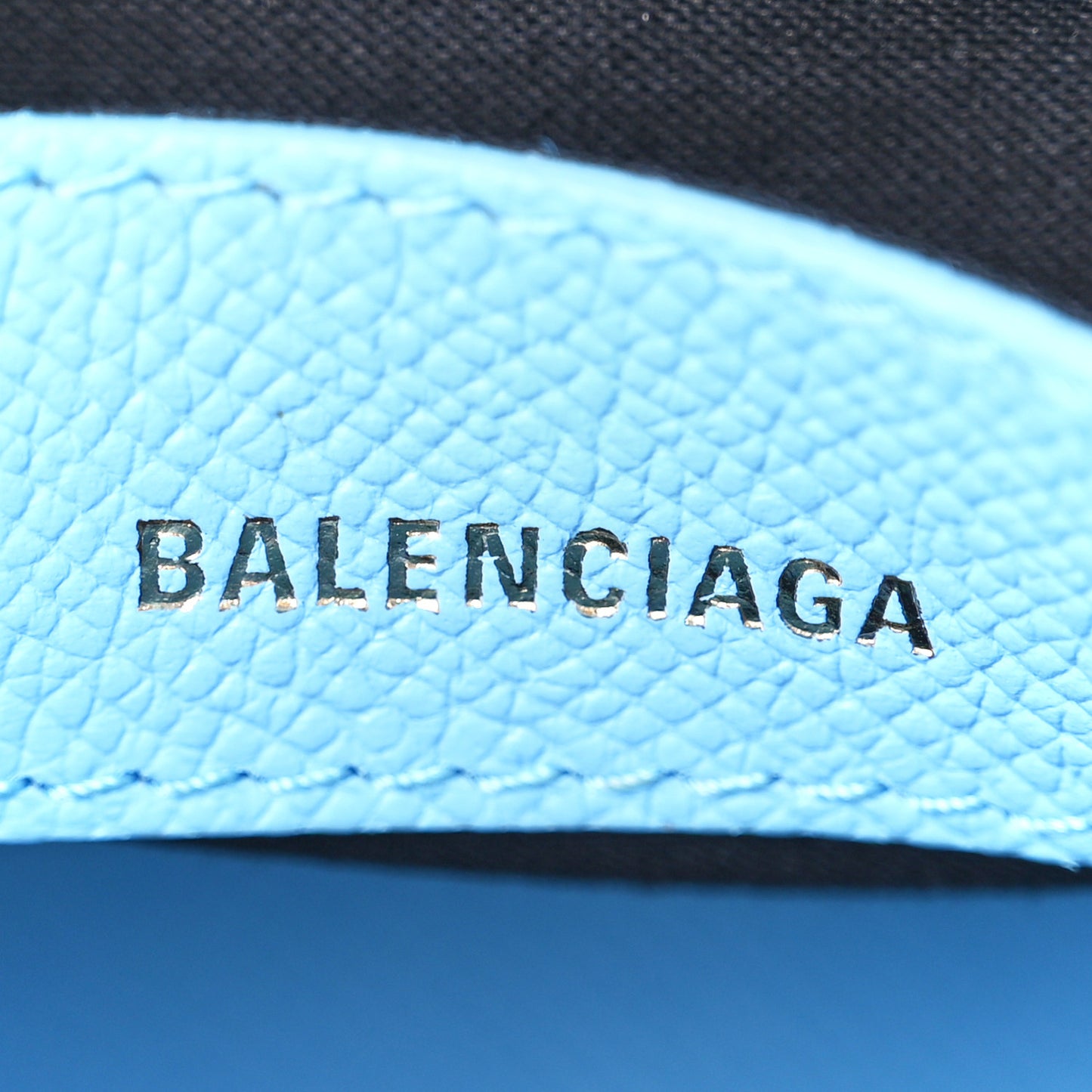 Signature Grained Calfskin Logo XXS Ville Top Handle Bag Baby Blue Black