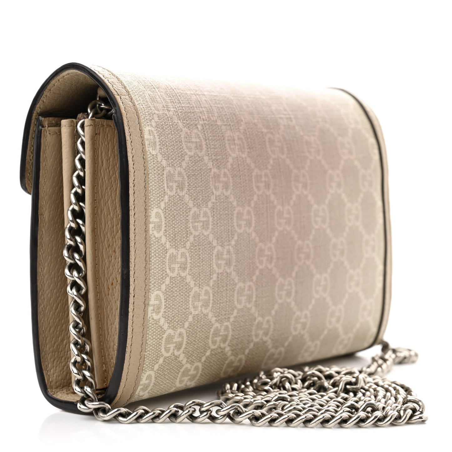 GG Supreme Monogram Textured Dollar Calfskin Mini Dionysus Chain Wallet Beige Mystic White Oatmeal