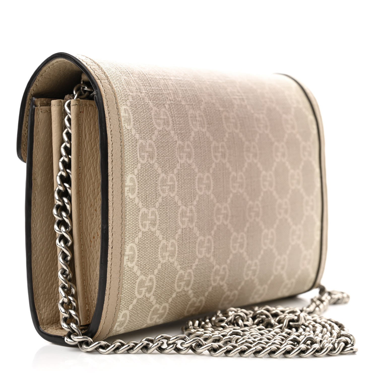 Gucci GG Supreme Monogram Textured Dollar Calfskin Mini Dionysus Chain Wallet Beige Mystic White Oatmeal 3 of 13