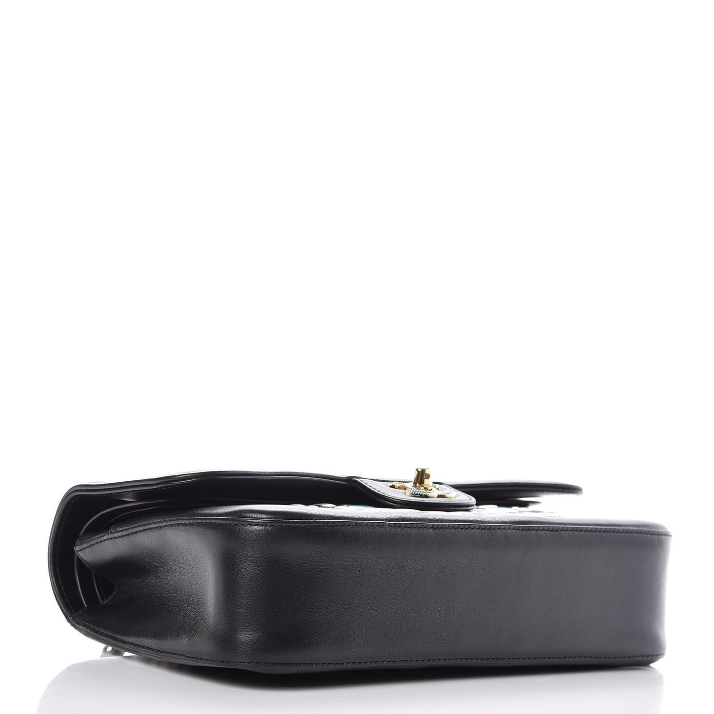 Lambskin Resin Medium Double Flap Black Turquoise