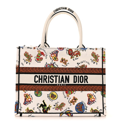 Christian Dior Canvas Embroidered Dragon Zodiac Medium Book Tote White Multicolor 1 of 11