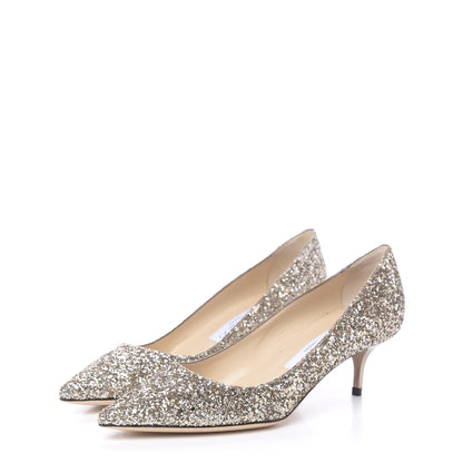 Jimmy Choo Coarse Glitter Fabric Pointy Toe Aza Pumps 37.5 Antique Gold 3 of 8