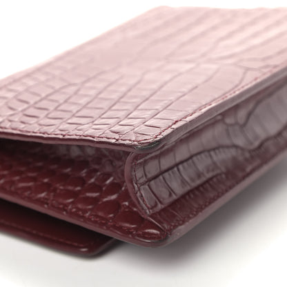 Saint Laurent Calfskin Crocodile Embossed Monogram Sunset Chain Wallet Palissandre 8 of 12
