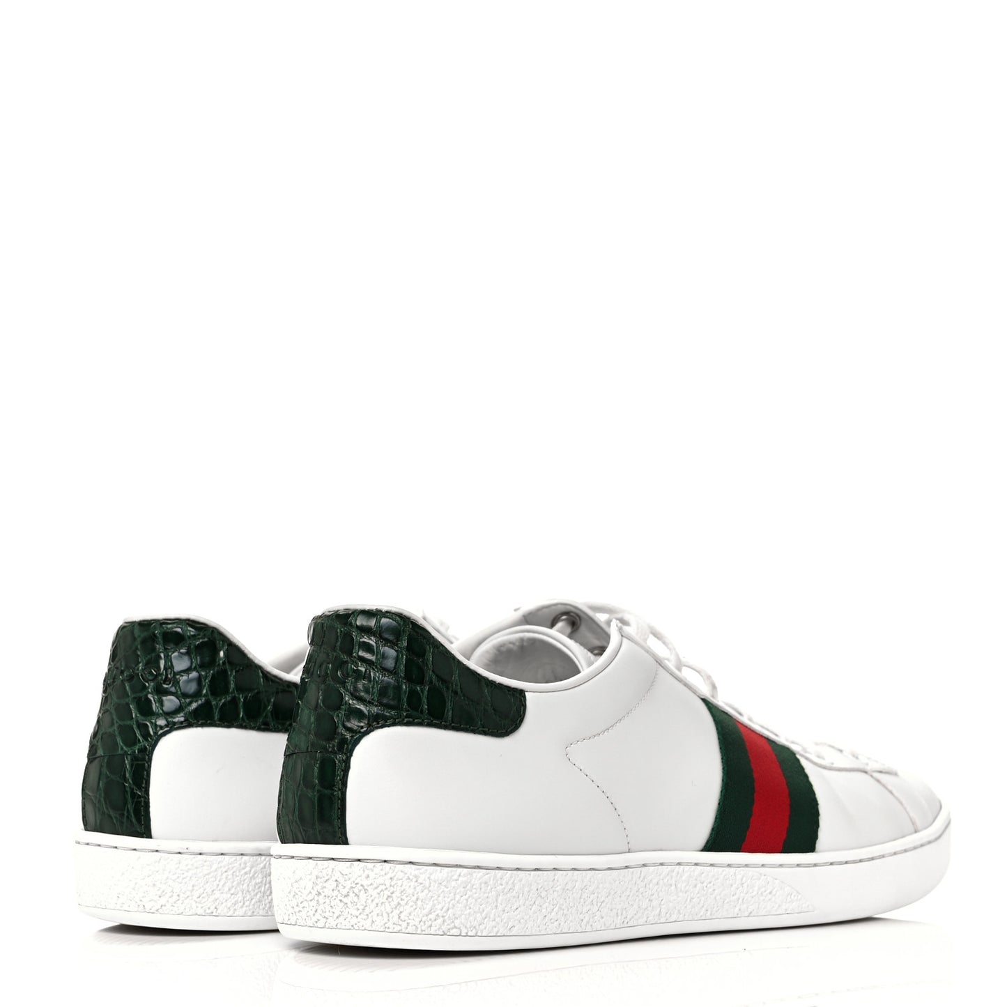 Calfskin Crocodile Web Womens Ace Sneakers 39.5 White Green