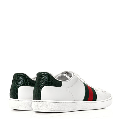Gucci Calfskin Crocodile Web Womens Ace Sneakers 39.5 White Green 4 of 10