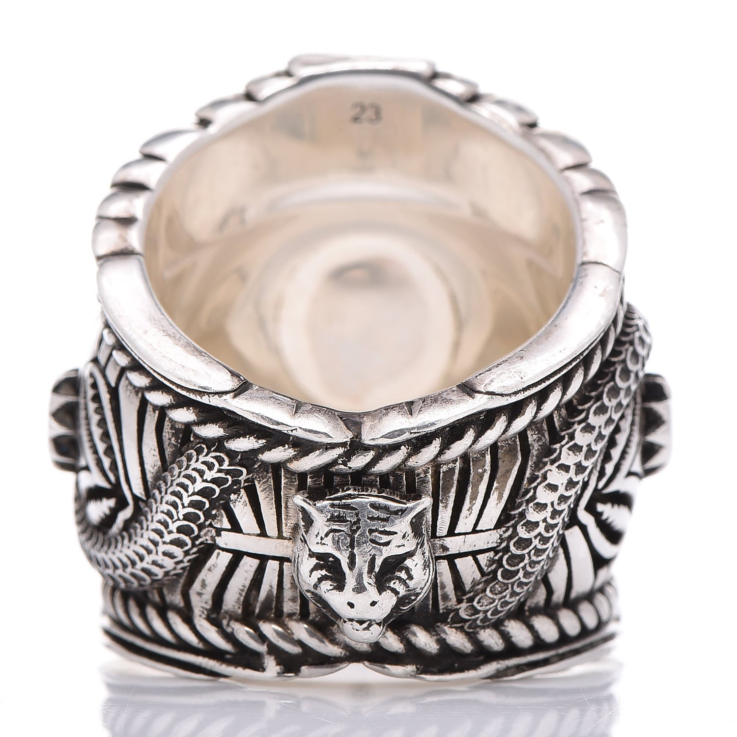 Gucci Sterling Silver Large Garden Ring Green 63 10.25 4 of 7