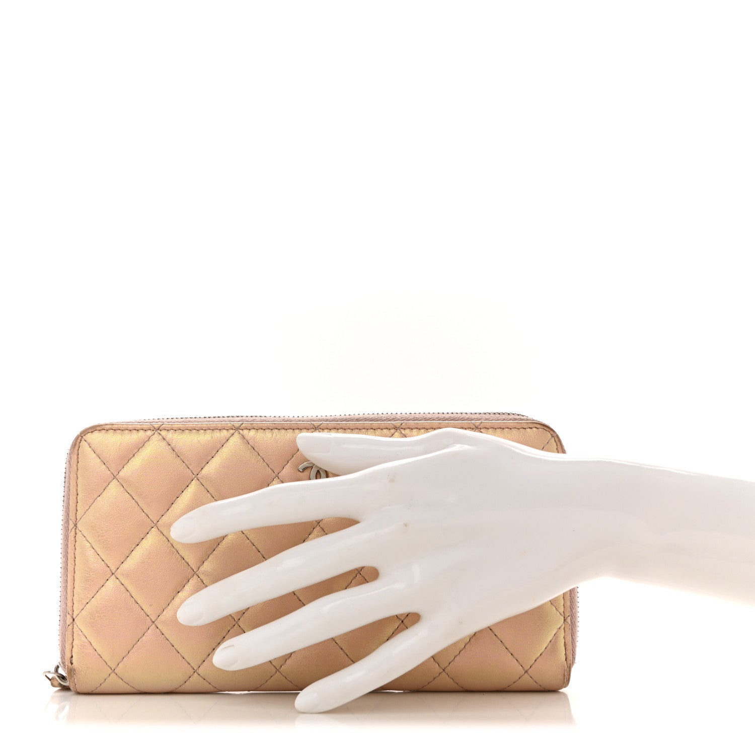 Chanel Iridescent Lambskin Quilted Large Gusset Zip Around Wallet Pink 2 of 15