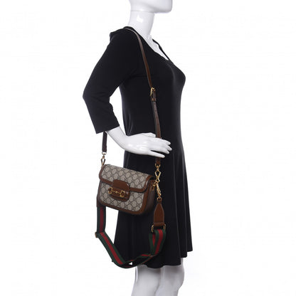 Gucci GG Supreme Monogram Web Mini Horsebit 1955 Shoulder Bag Beige Brown Sugar 2 of 12