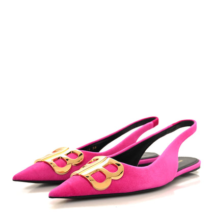 Balenciaga Velvet BB Knife Pointy Toe Slingback Flats 36 Pink 3 of 8