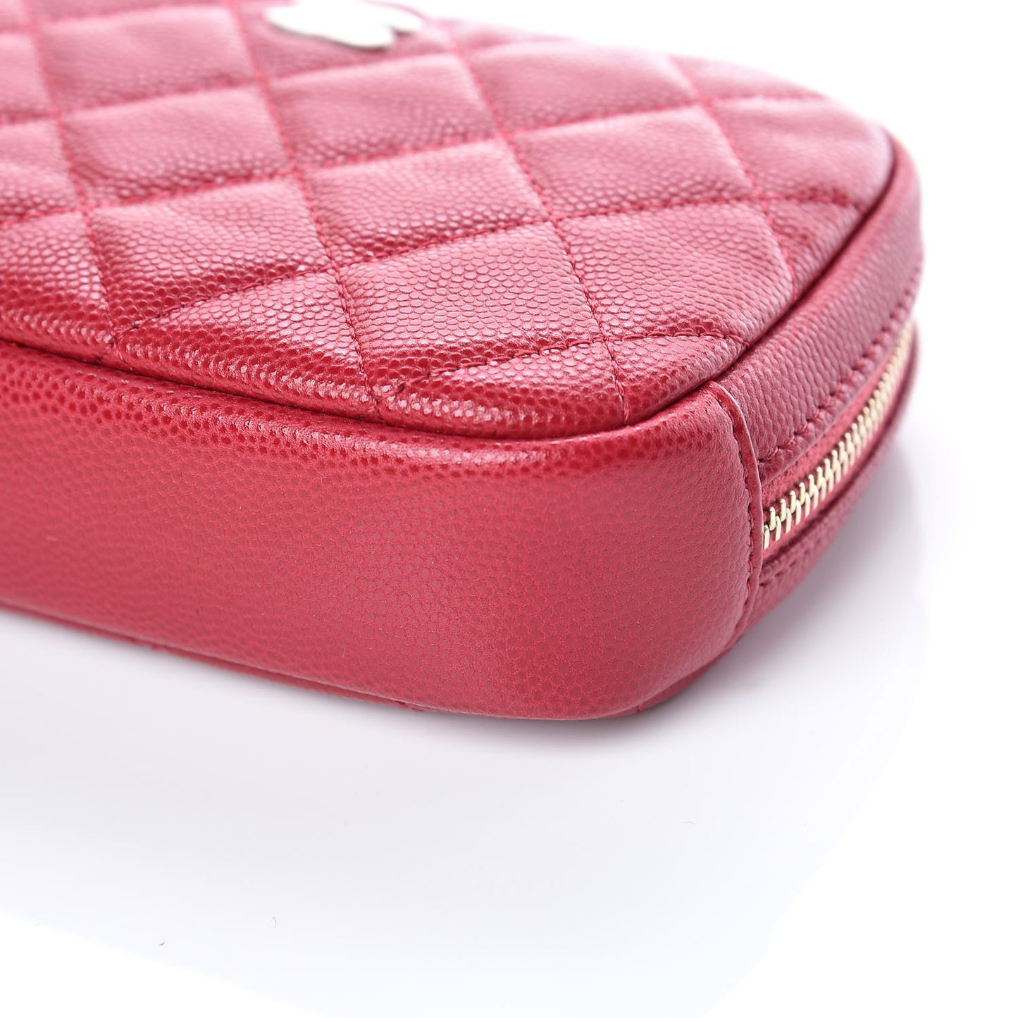 Caviar Quilted Small Curvy Pouch Cosmetic Case Dark Pink