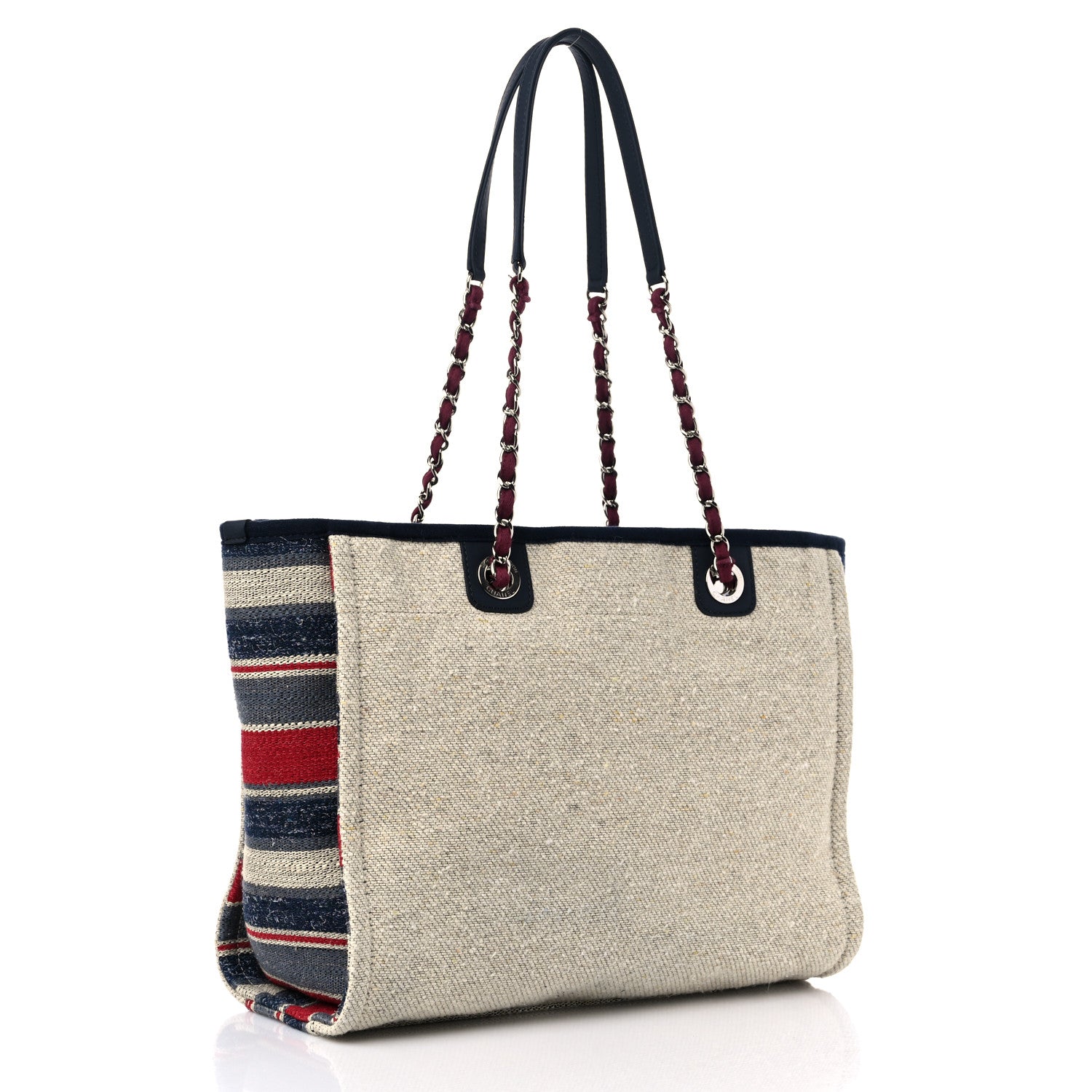 Chanel Striped Canvas Small Deauville Tote Beige 4 of 10