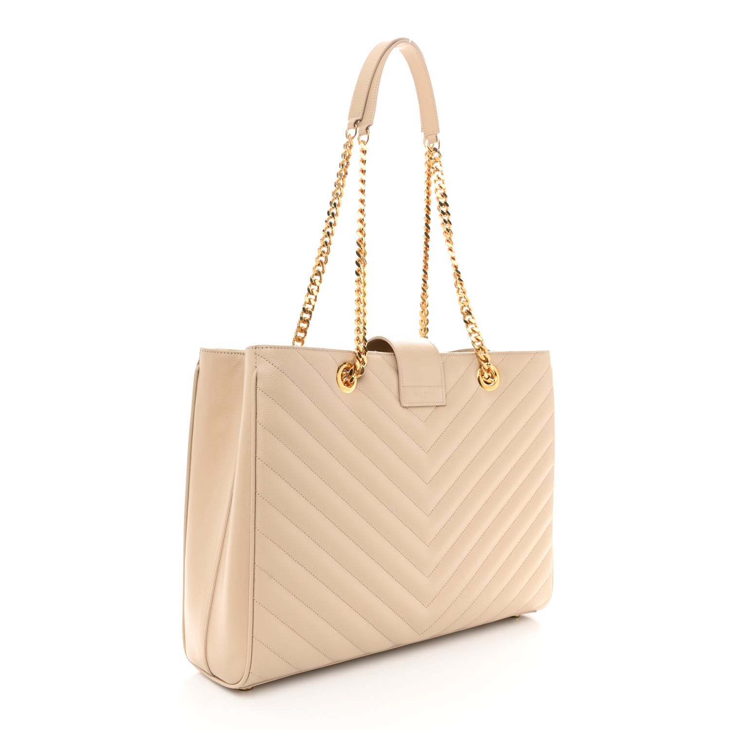 Saint Laurent Grain De Poudre Matelasse Chevron Monogram Shopping Bag Nude Powder 3 of 9