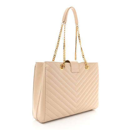 Saint Laurent Grain De Poudre Matelasse Chevron Monogram Shopping Bag Nude Powder 3 of 9