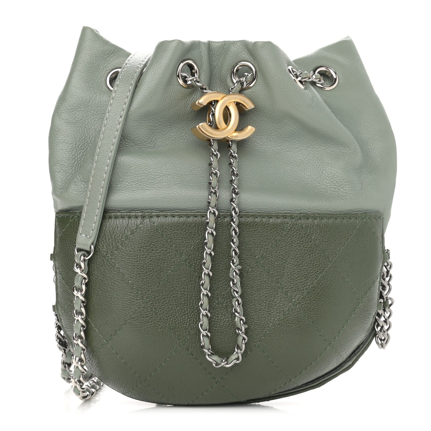 Chanel Calfskin Quilted Small Gabrielle Bucket Green 1 of 10