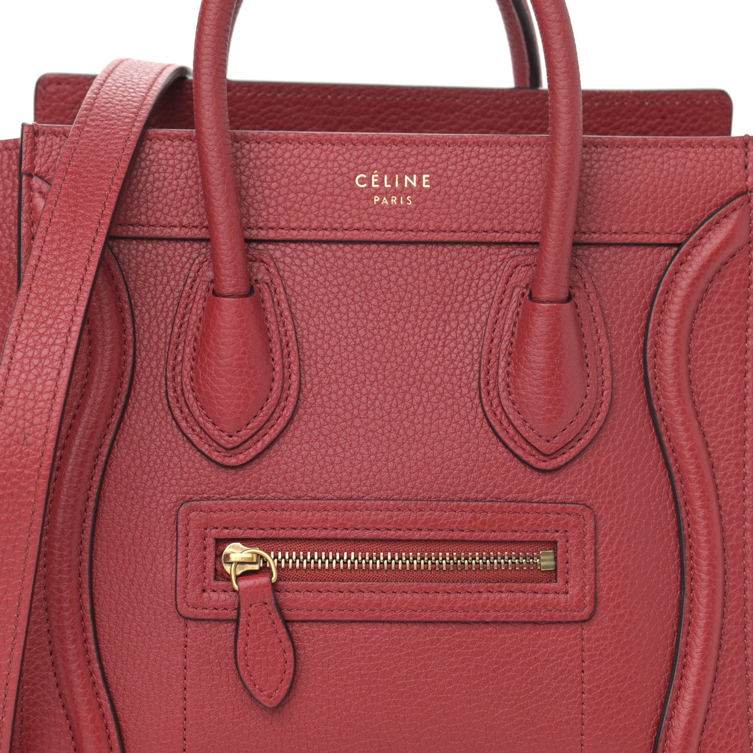 Celine Drummed Calfskin Nano Luggage Ruby 8 of 10