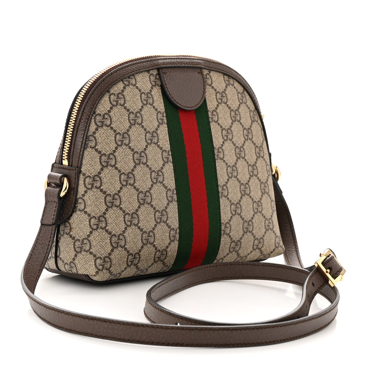 Gucci GG Supreme Monogram Textured Dollar Calfskin Web Small Ophidia Dome Shoulder Bag Beige Ebony New Acero 3 of 12