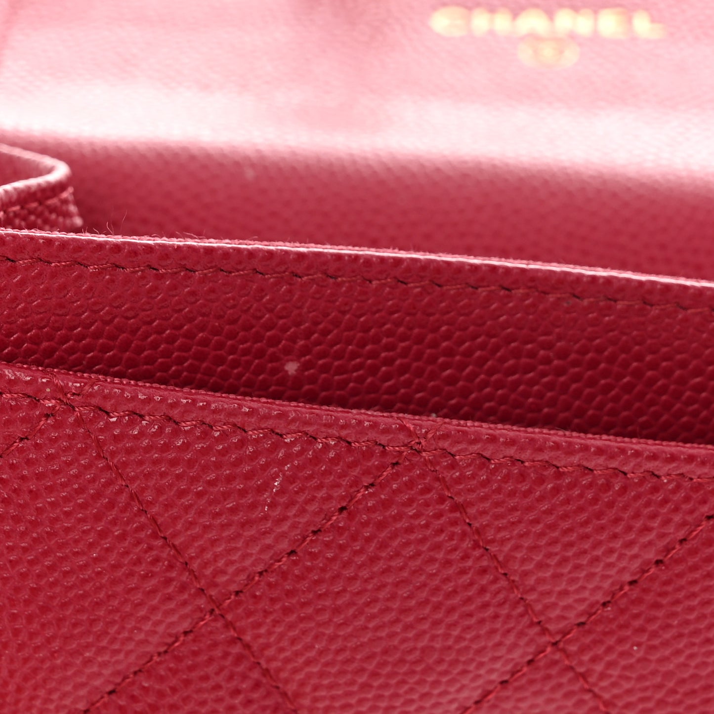 Caviar Quilted Flap Card Holder Wallet Dark Pink