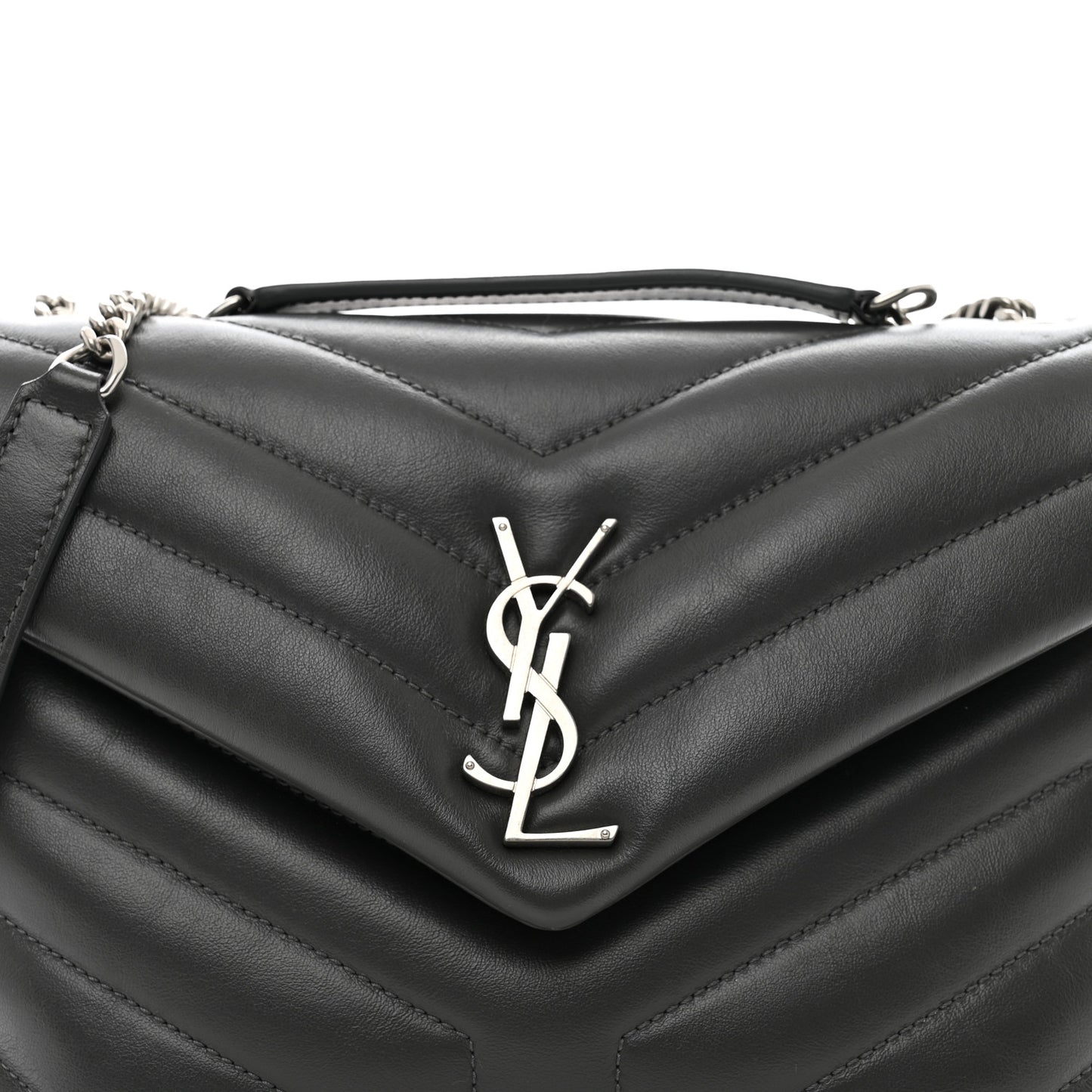 Calfskin Y Quilted Monogram Small Loulou Chain Satchel Grey Khaki