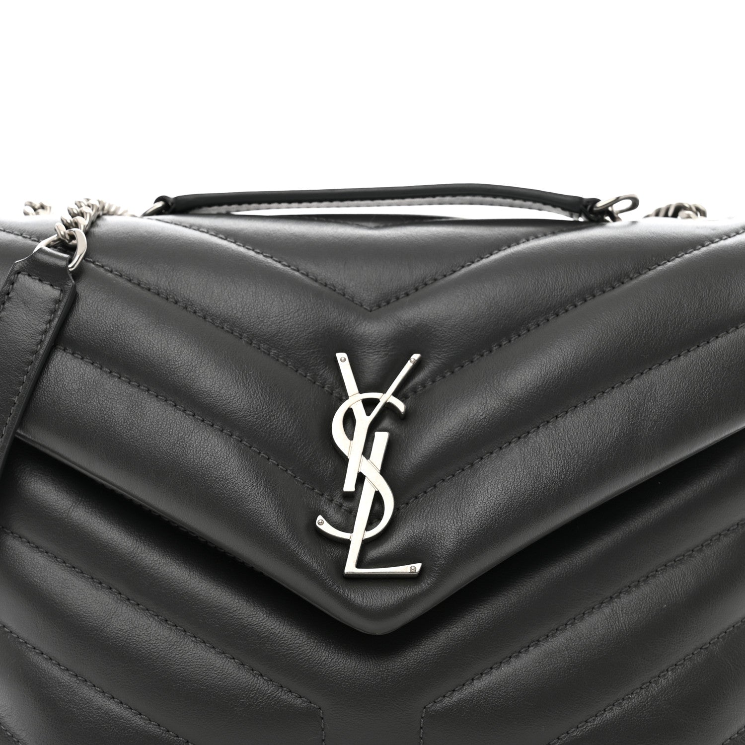 Saint Laurent Calfskin Y Quilted Monogram Small Loulou Chain Satchel Grey Khaki 9 of 11