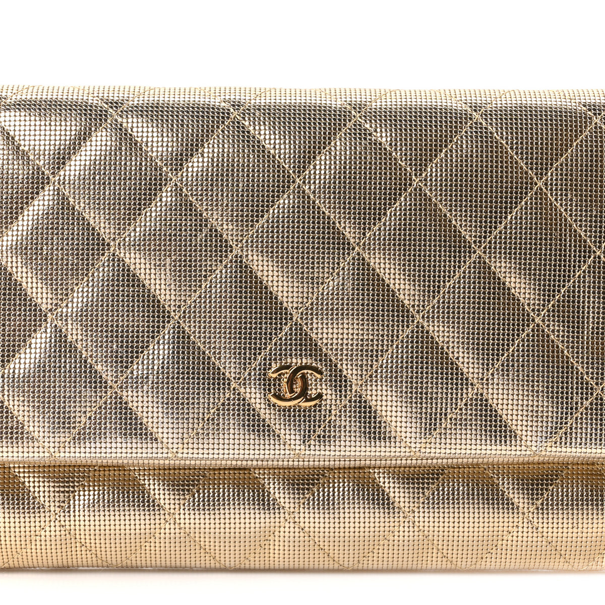 Metallic Calfskin Quilted Pixel Effect CC Beauty Clutch Dark Gold
