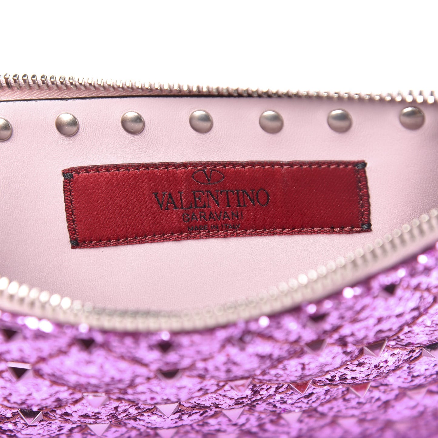 Glitter Rockstud Spike Zip Pouch Water Lilac