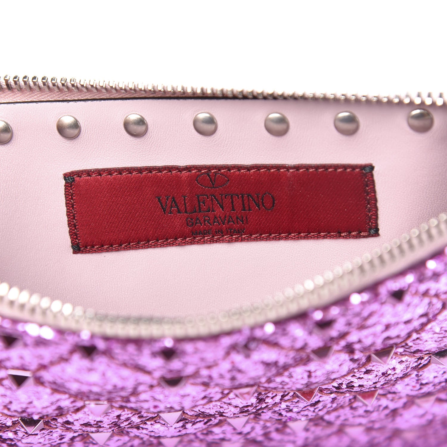 Valentino Garavani Glitter Rockstud Spike Zip Pouch Water Lilac 6 of 6