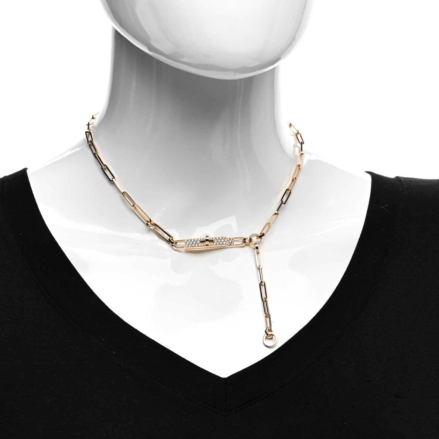 18K Yellow Gold Diamond Pave PM Kelly Chaine Lariat Necklace ST