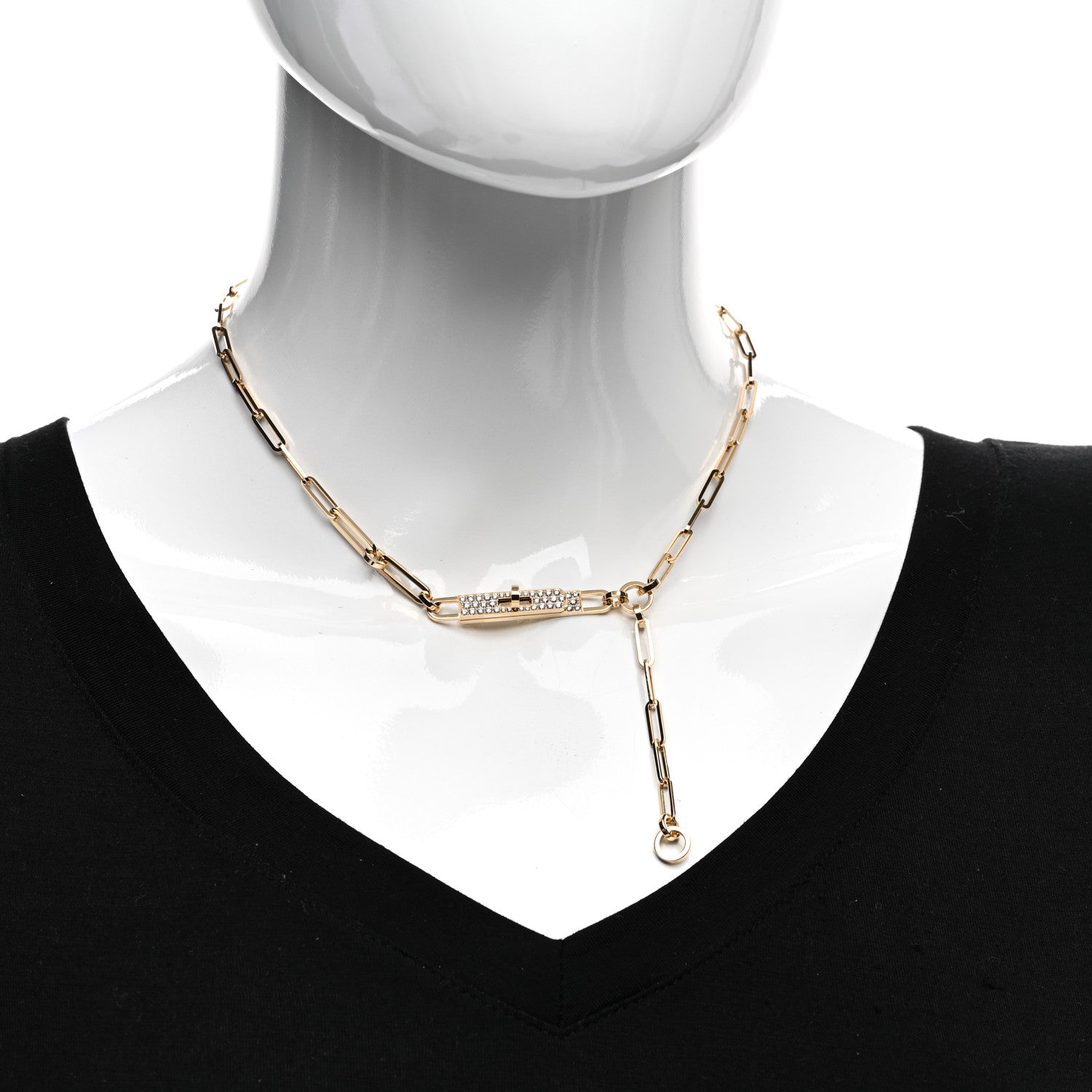 Hermes 18K Yellow Gold Diamond Pave PM Kelly Chaine Lariat Necklace ST 2 of 5