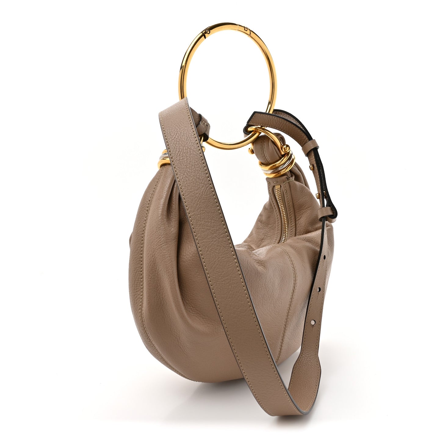 Grained Calfskin Small Bracelet Hobo Bag Woodrose