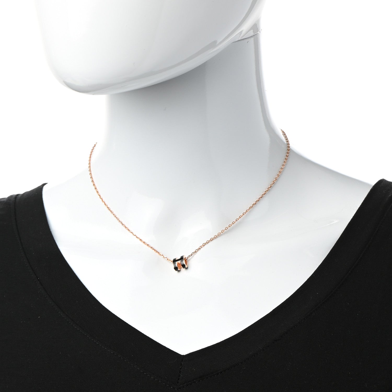Hermes Lacquered Rose Gold Mini Pop H Pendant Necklace Black 2 of 7