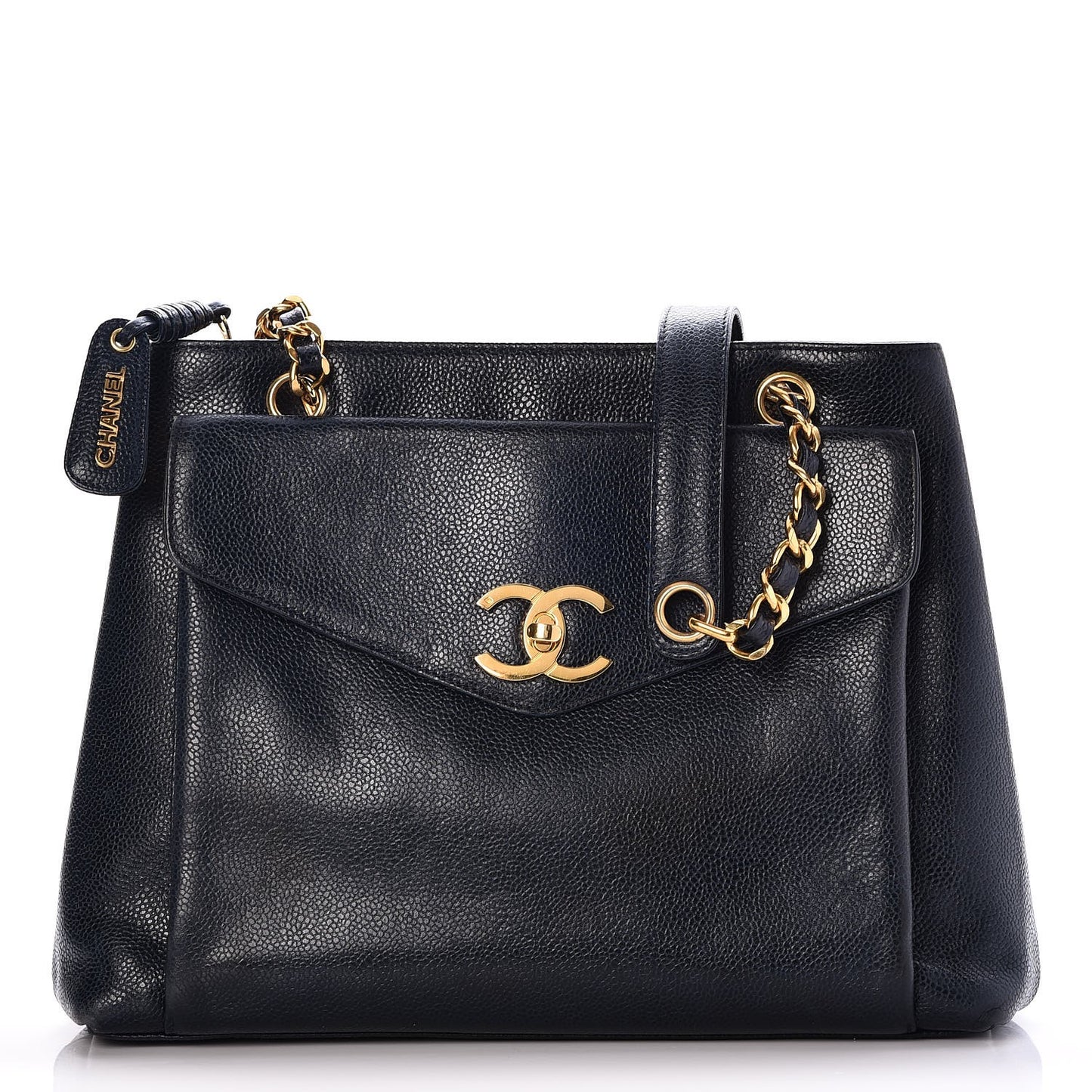 Caviar Flap Shoulder Bag Navy