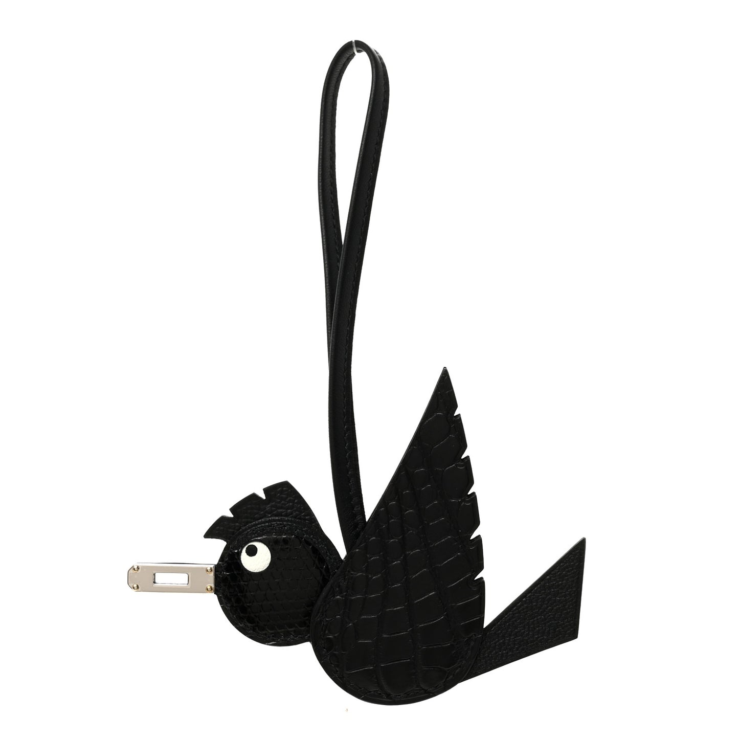 Epsom Chevre Mysore Swift Alligator Lizard Birdy Bag Charm Black