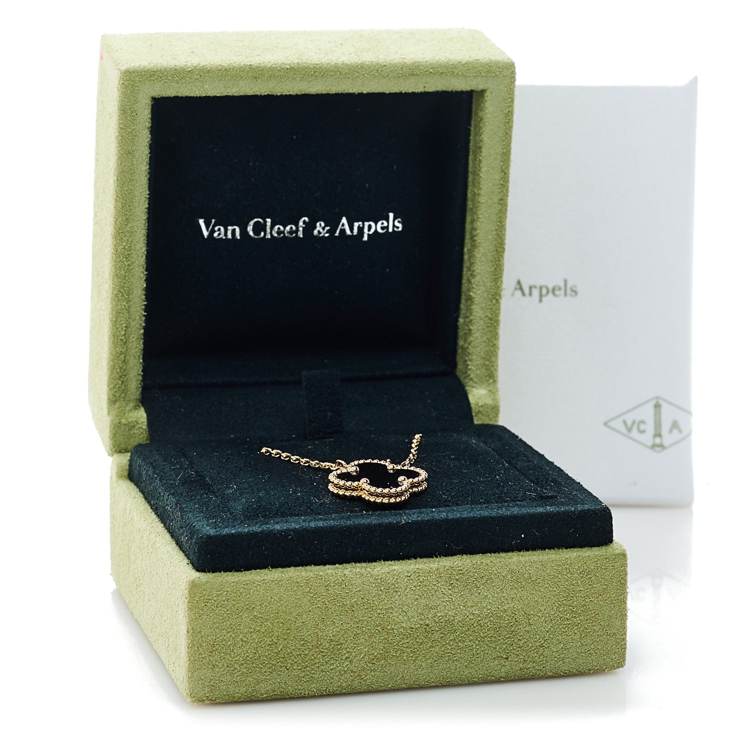 Van Cleef & Arpels 18K Yellow Gold Black Onyx Vintage Alhambra Pendant Necklace 6 of 6