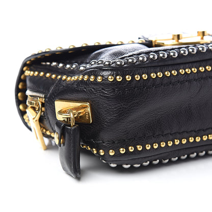 Prada Glace Calf Studded Pushlock Chain Shoulder Bag Black 8 of 10
