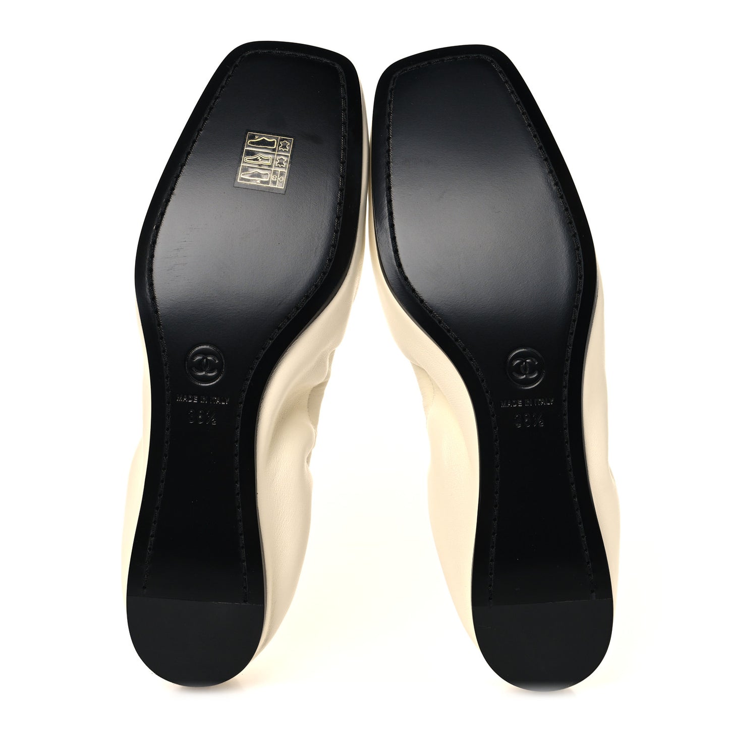 Lambskin CC Turnlock Ballerina Flats 38.5 Ivory Black