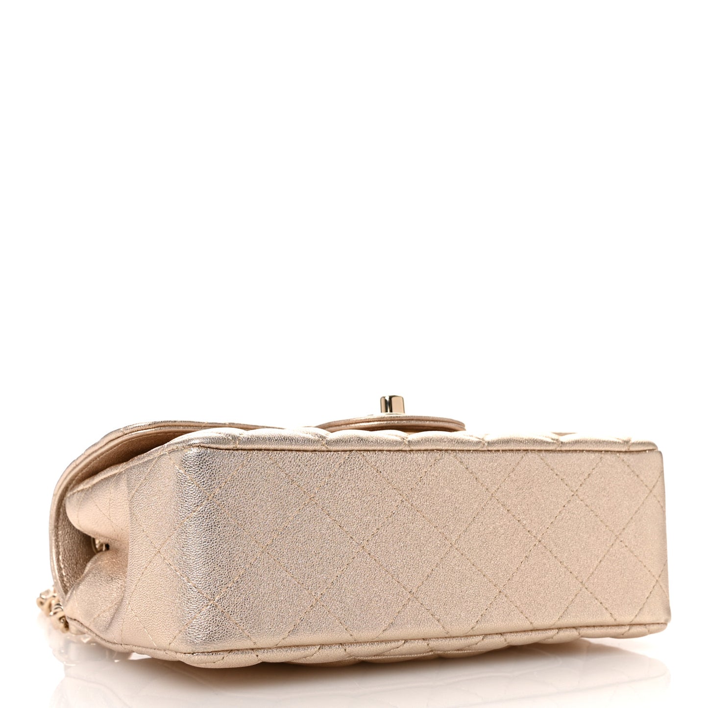 Metallic Lambskin Quilted Mini Rectangular Flap Gold