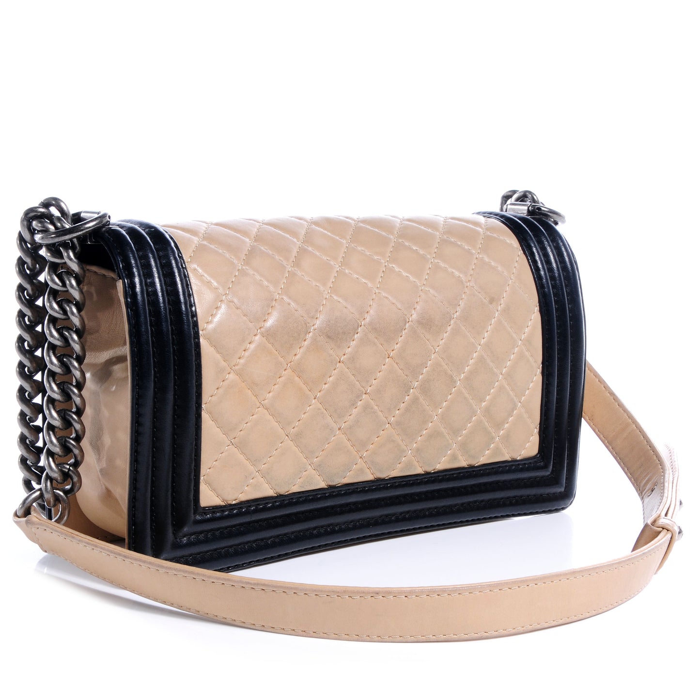 Lambskin Quilted Medium Boy Flap Beige Black