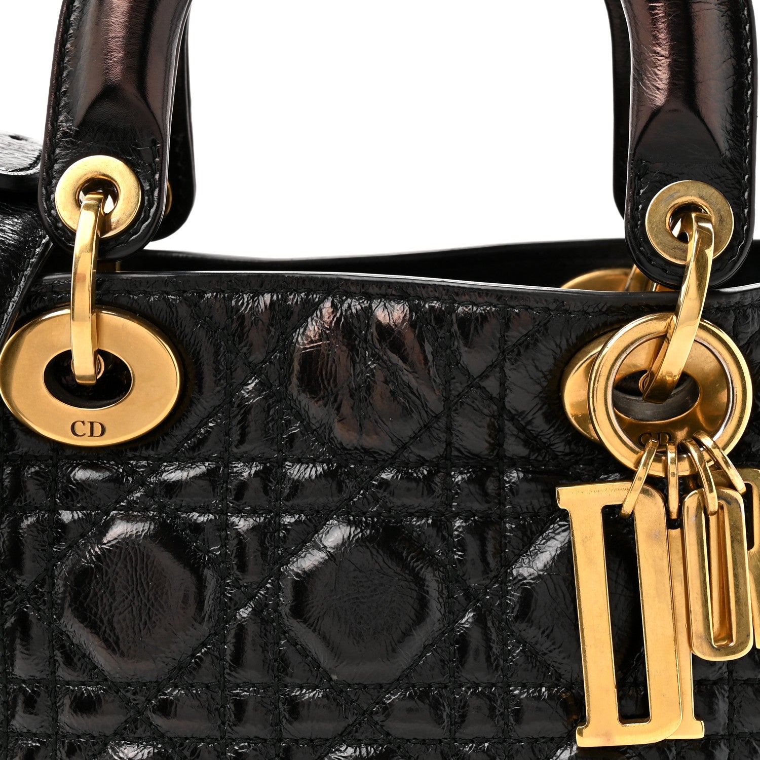 Christian Dior Crinkled Patent Cannage Small Lucky Badges My Lady Dior Black 8 of 13