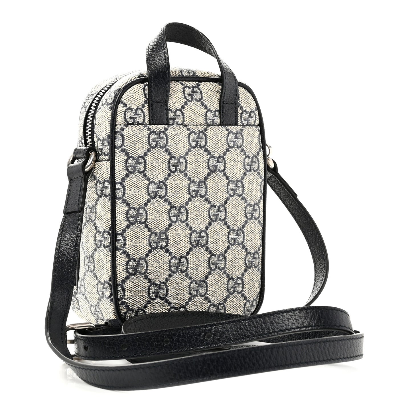 GG Supreme Monogram Textured Dollar Calfskin Web Mini Ophidia Double Zip Messenger Bag Beige Blue
