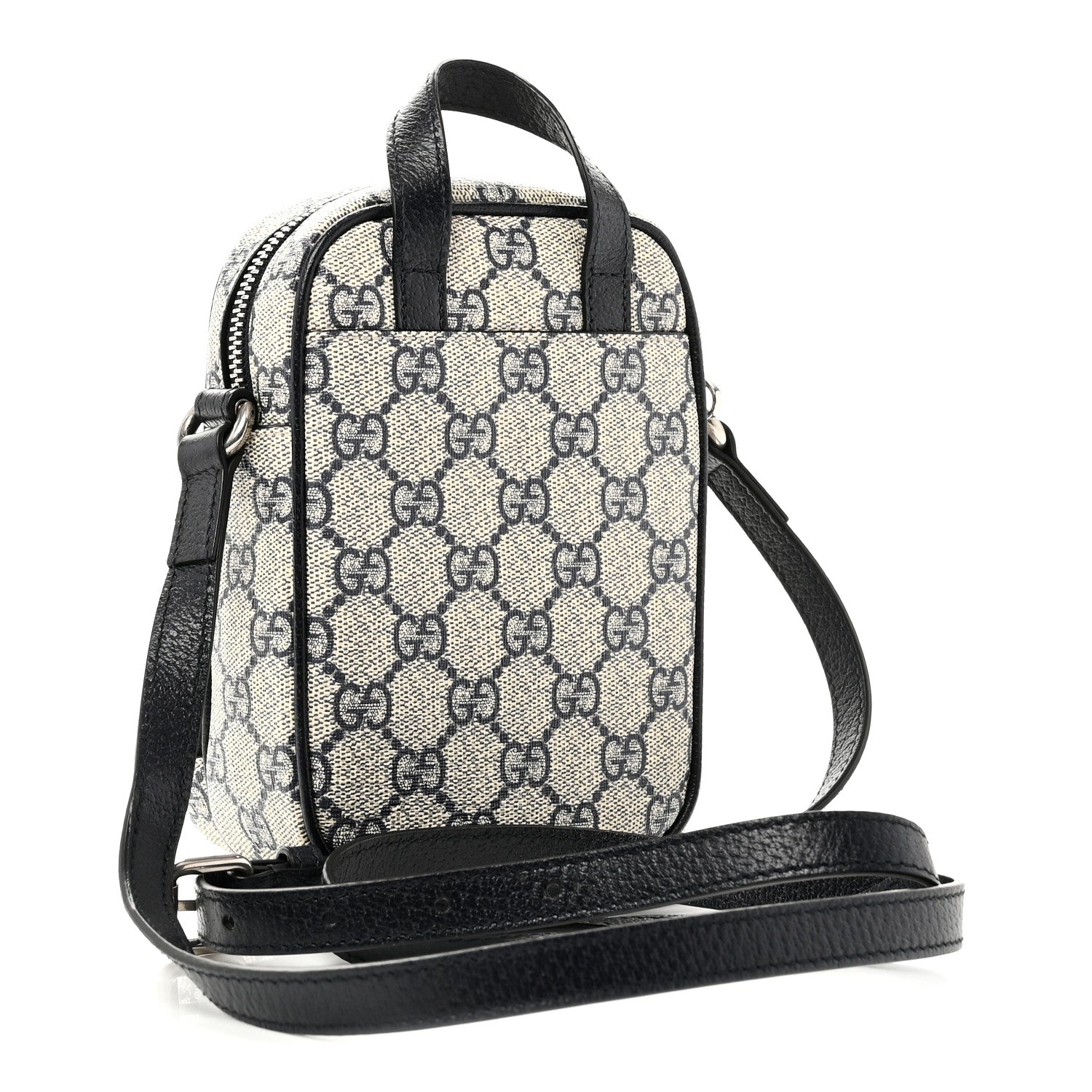 Gucci GG Supreme Monogram Textured Dollar Calfskin Web Mini Ophidia Double Zip Messenger Bag Beige Blue 3 of 10