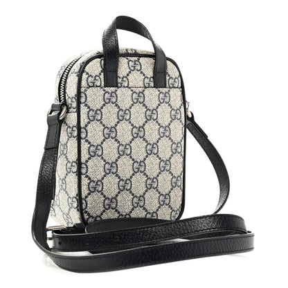 Gucci GG Supreme Monogram Textured Dollar Calfskin Web Mini Ophidia Double Zip Messenger Bag Beige Blue 3 of 10