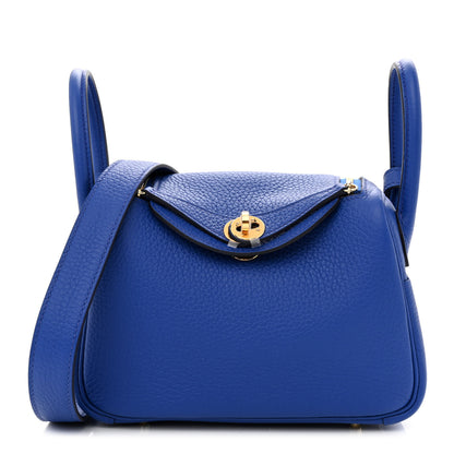 Hermes Taurillon Clemence Mini Lindy 20 Bleu Electrique 1 of 10