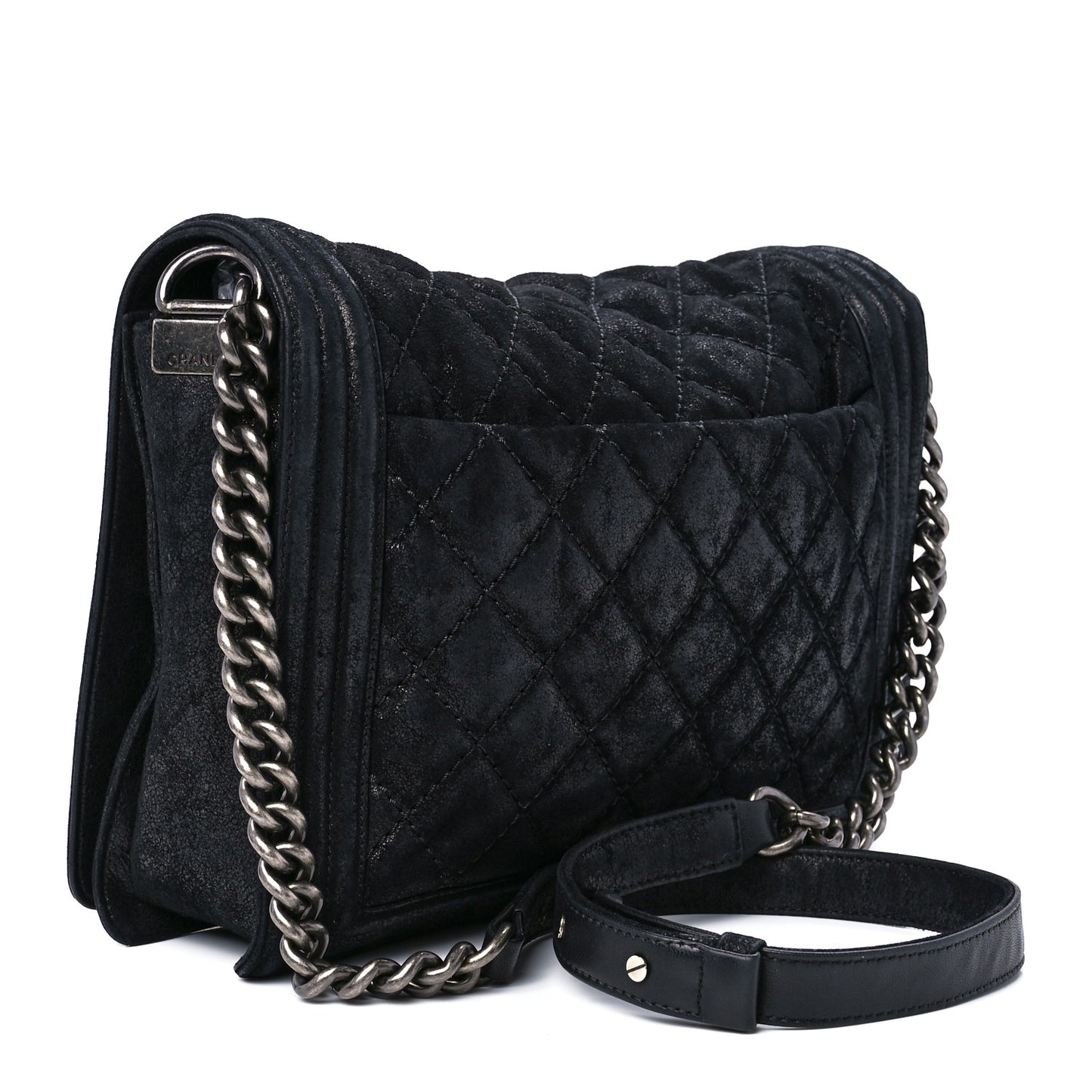 Goatskin Quilted Medium Gentle Boy Flap Black