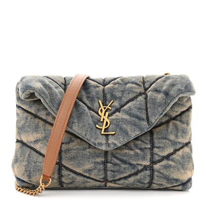 Saint Laurent Denim Quilted Toy Loulou Puffer Monogram Chain Satchel Blue Cinnamon 1 of 9