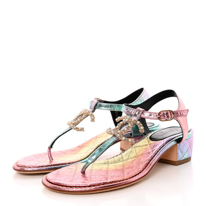 Chanel Goatskin Fantasy CC Pearl Thong Sandals 37 Multicolor 3 of 8