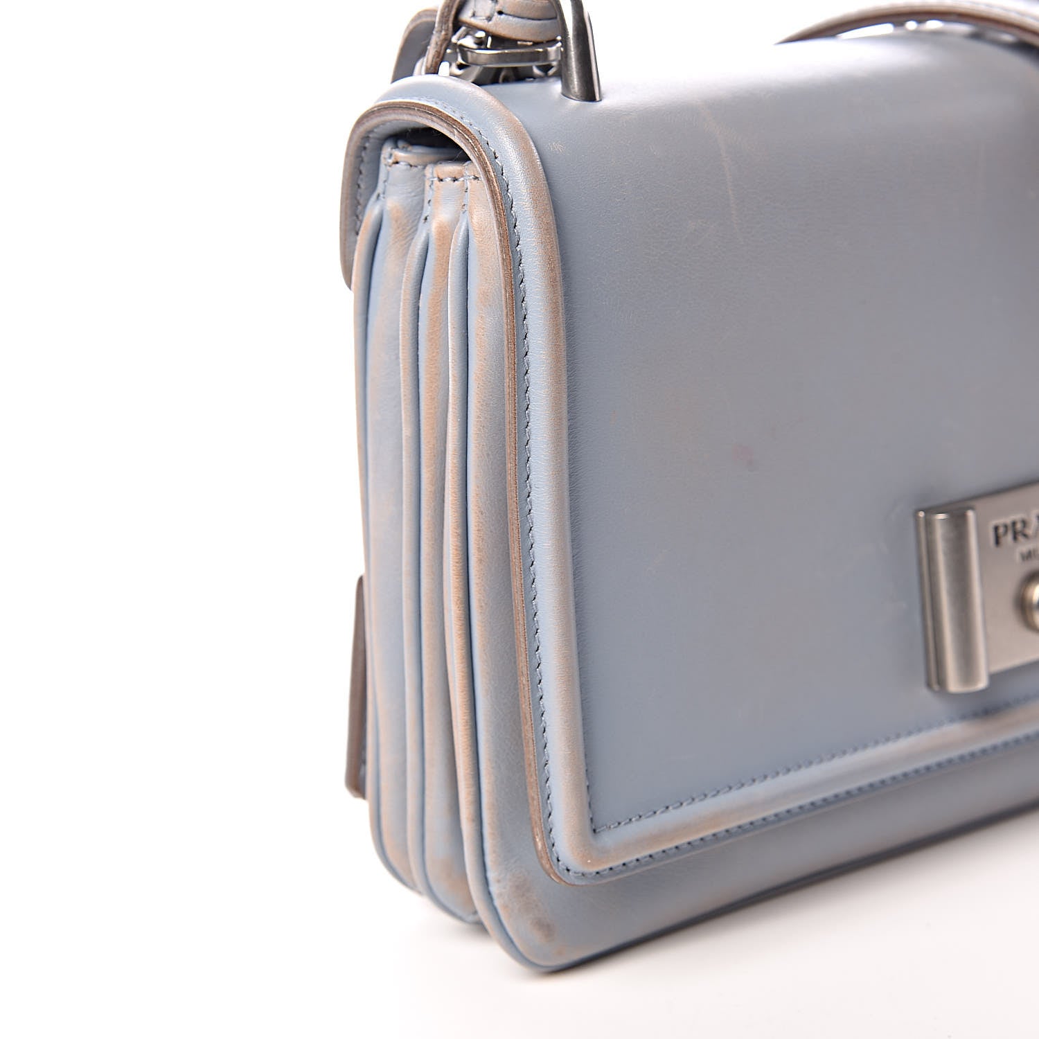 Prada Vitello Vintage Metal Closure Shoulder Bag Light Blue 11 of 18