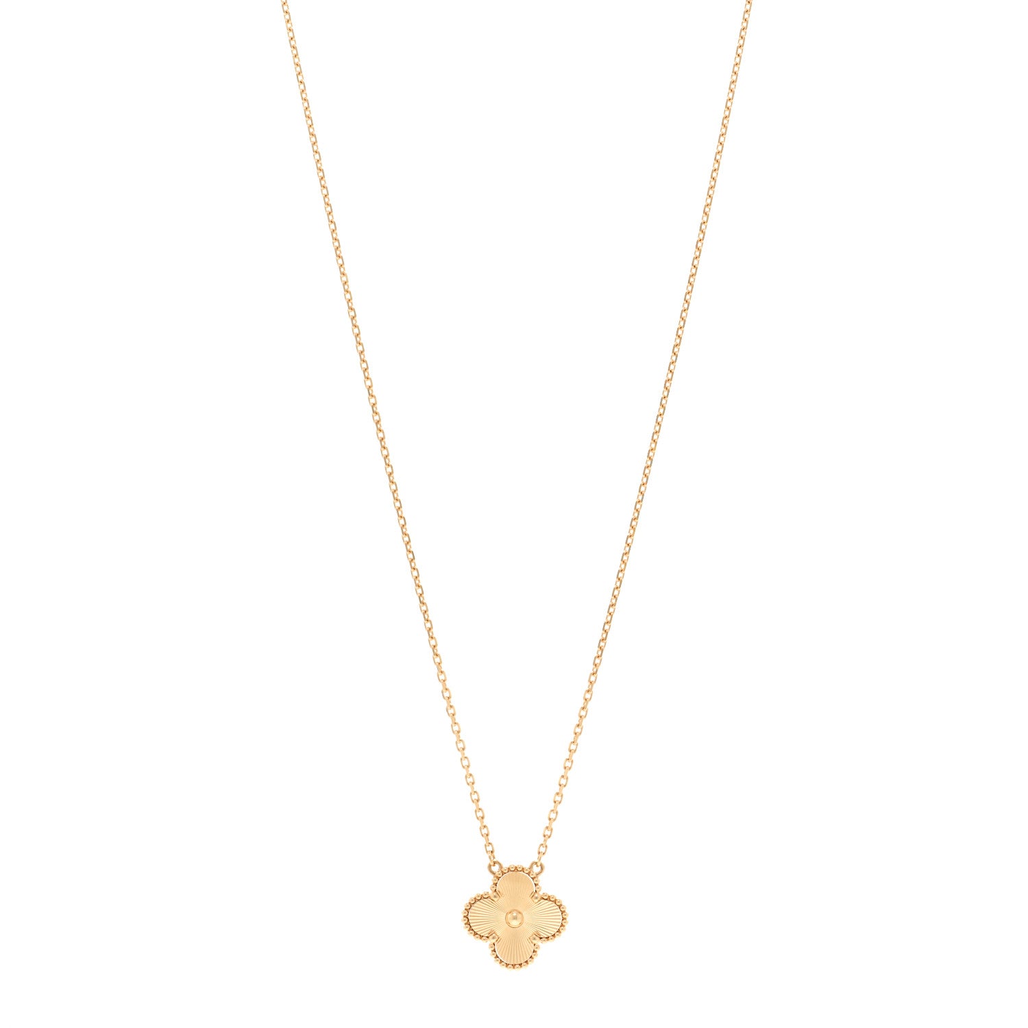 Van Cleef & Arpels 18K Yellow Gold Guilloché Vintage Alhambra Pendant Necklace 1 of 5