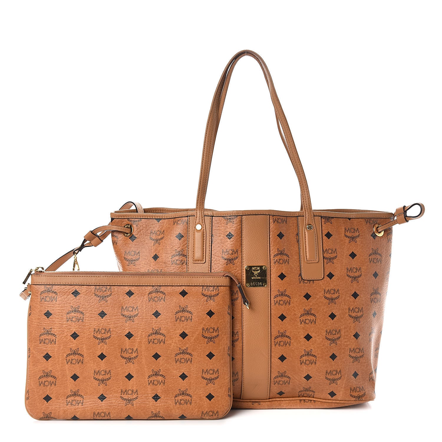 MCM Visetos Medium Liz Reversible Shopper Tote Cognac 1 of 15