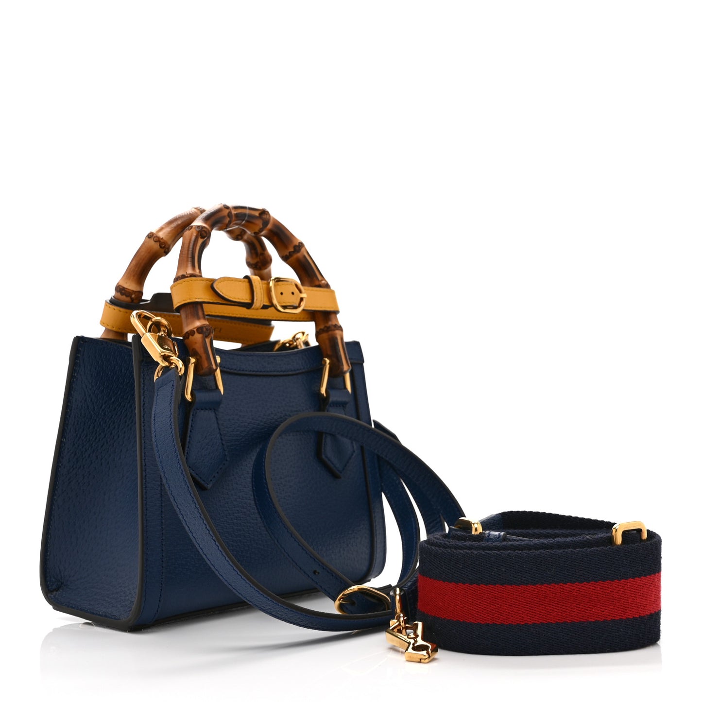 Textured Dollar Calfskin Web Mini Diana Tote Bag Royal Crop
