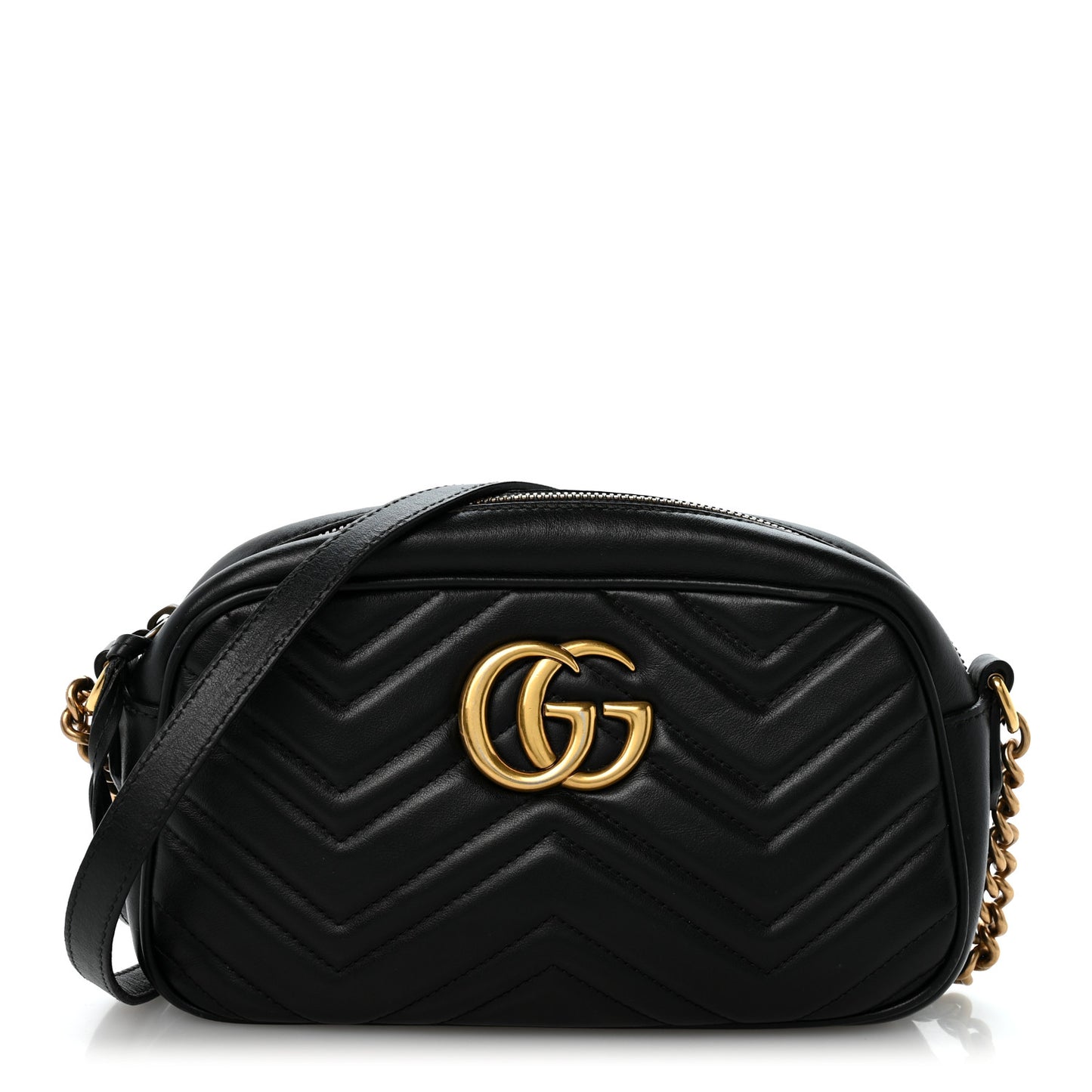 Calfskin Matelasse Small GG Marmont Chain Shoulder Bag Black